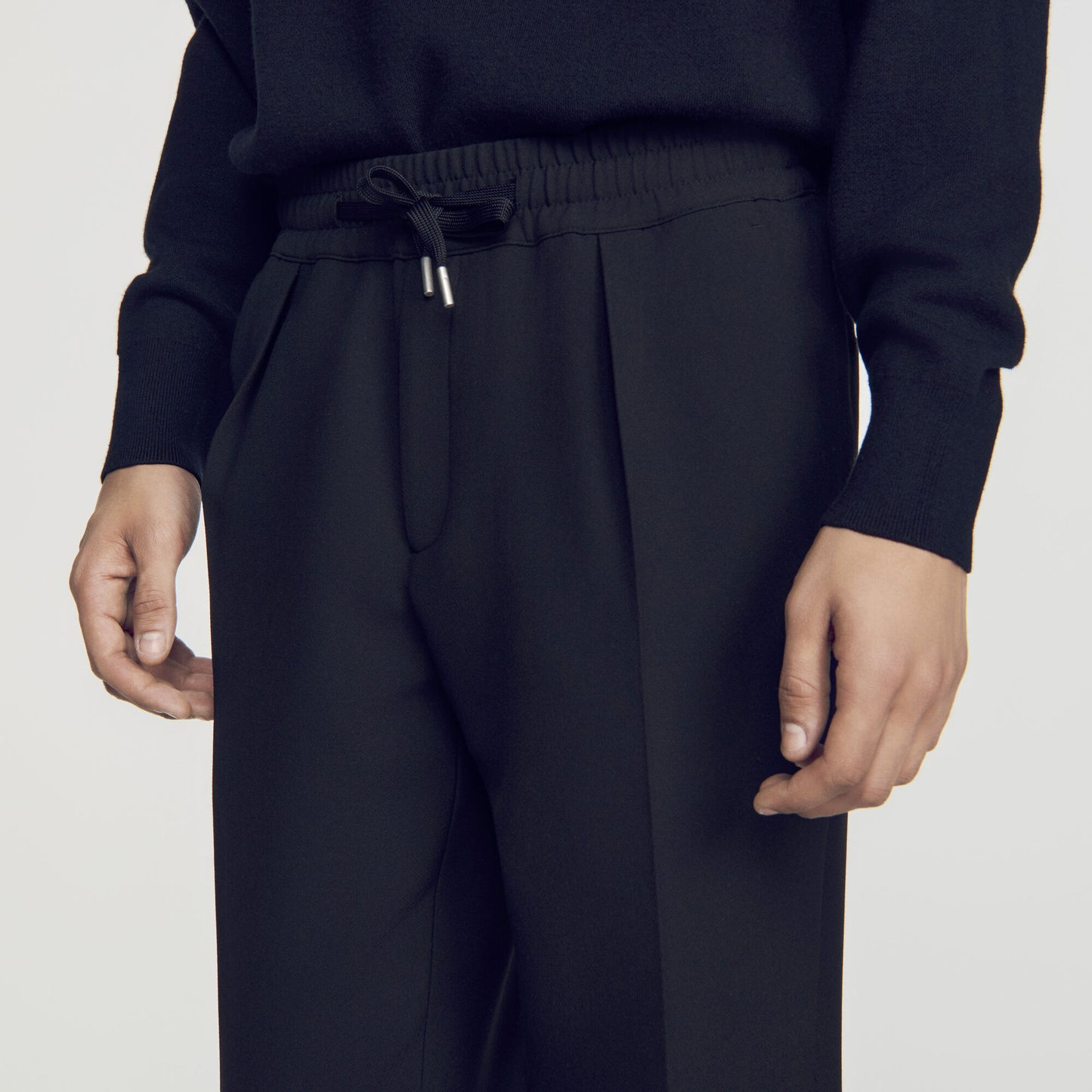 Jersey Pli Elastic waist Trousers Black