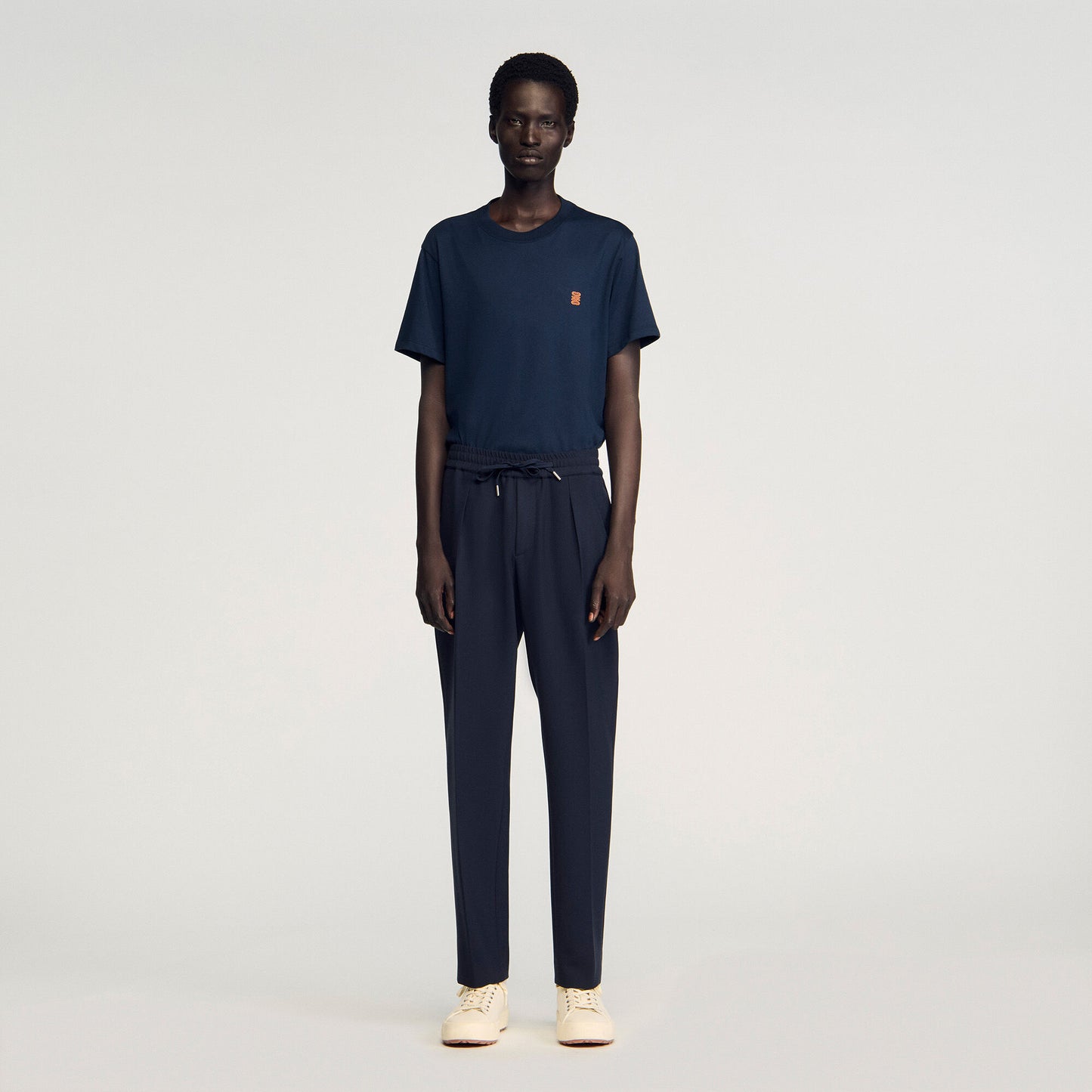 Jersey Pli Elasticated Straight-Leg Trousers Navy Blue