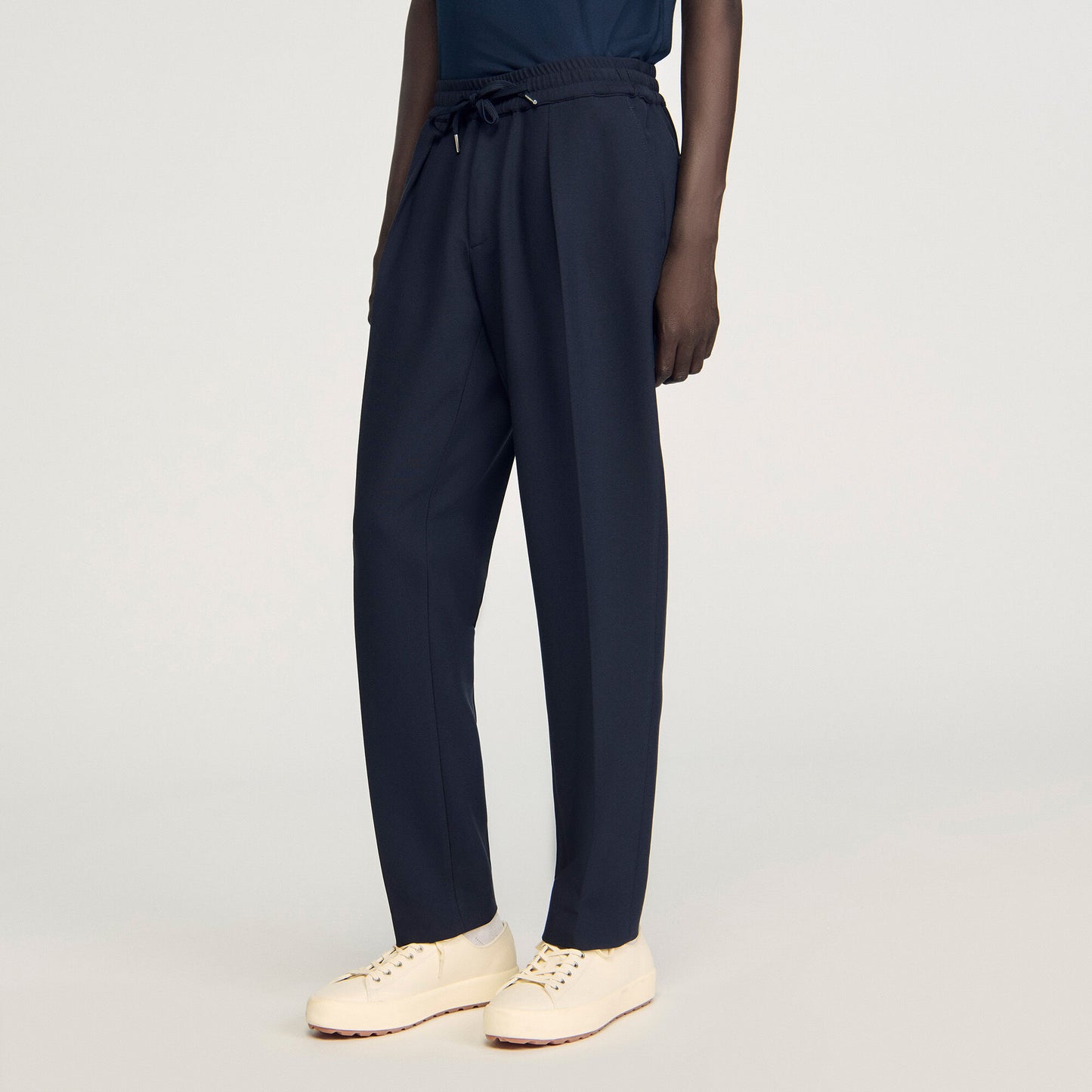 Jersey Pli Elasticated Straight-Leg Trousers Navy Blue