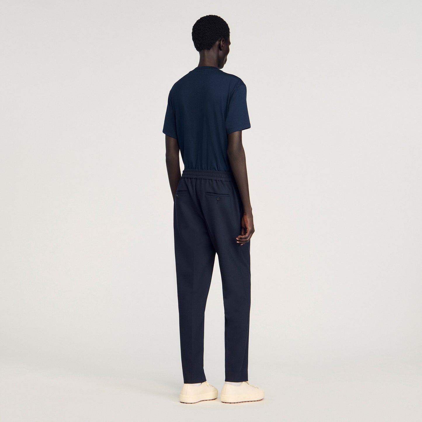 Jersey Pli Elasticated Straight-Leg Trousers Navy Blue