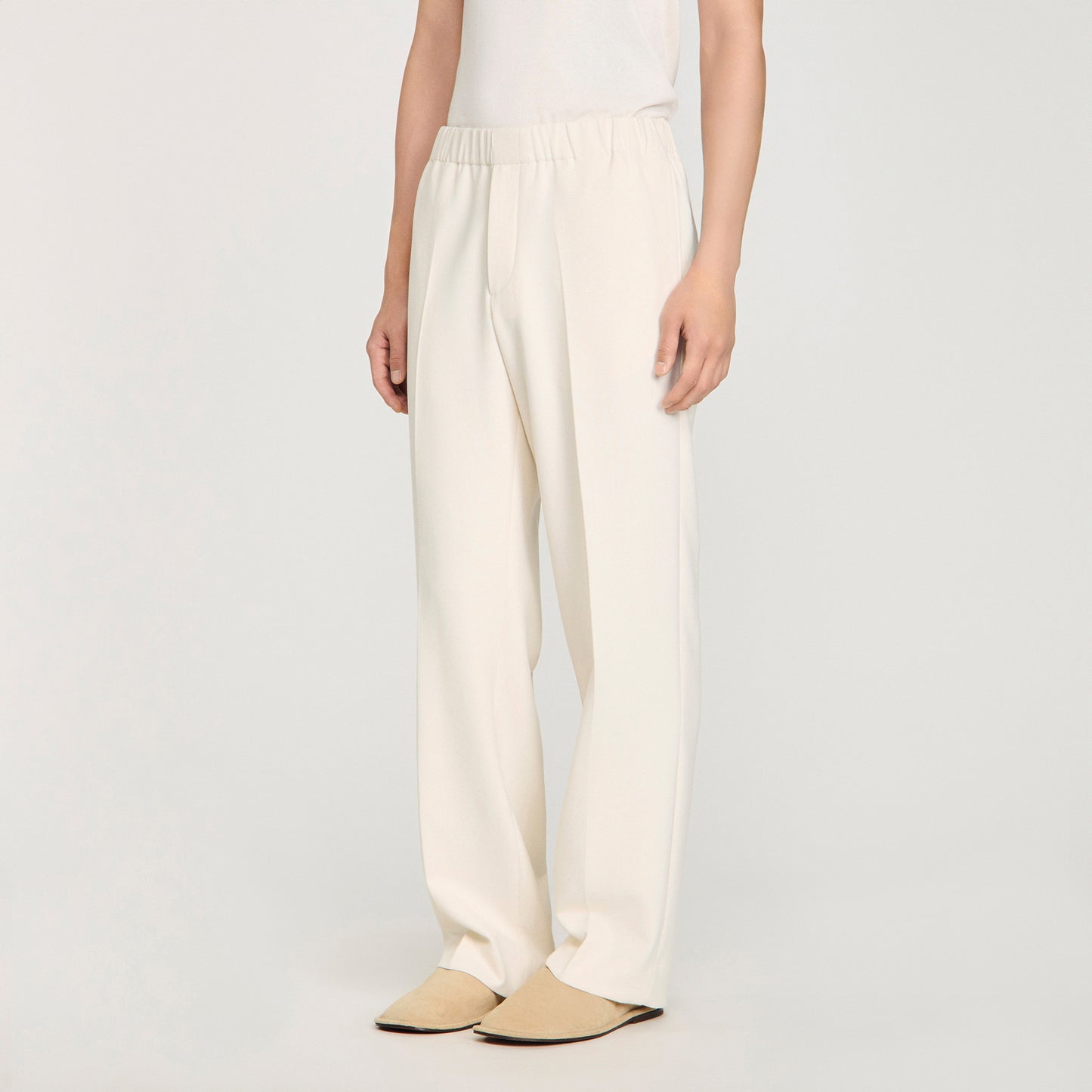 Large Jersey Wide-Leg Trousers Ecru