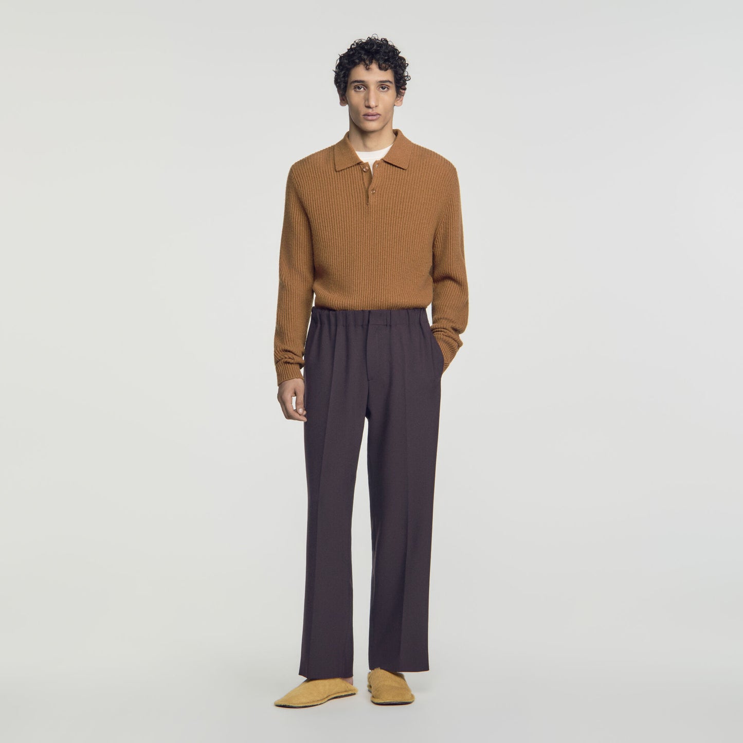 Large Jersey Straight Leg Trousers Dark Chocolate