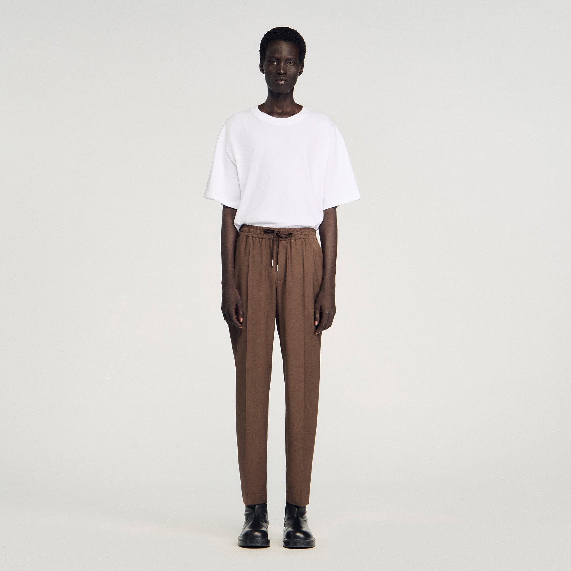 New Alpha Elasticated Straight-Leg Trousers Tobacco Brown