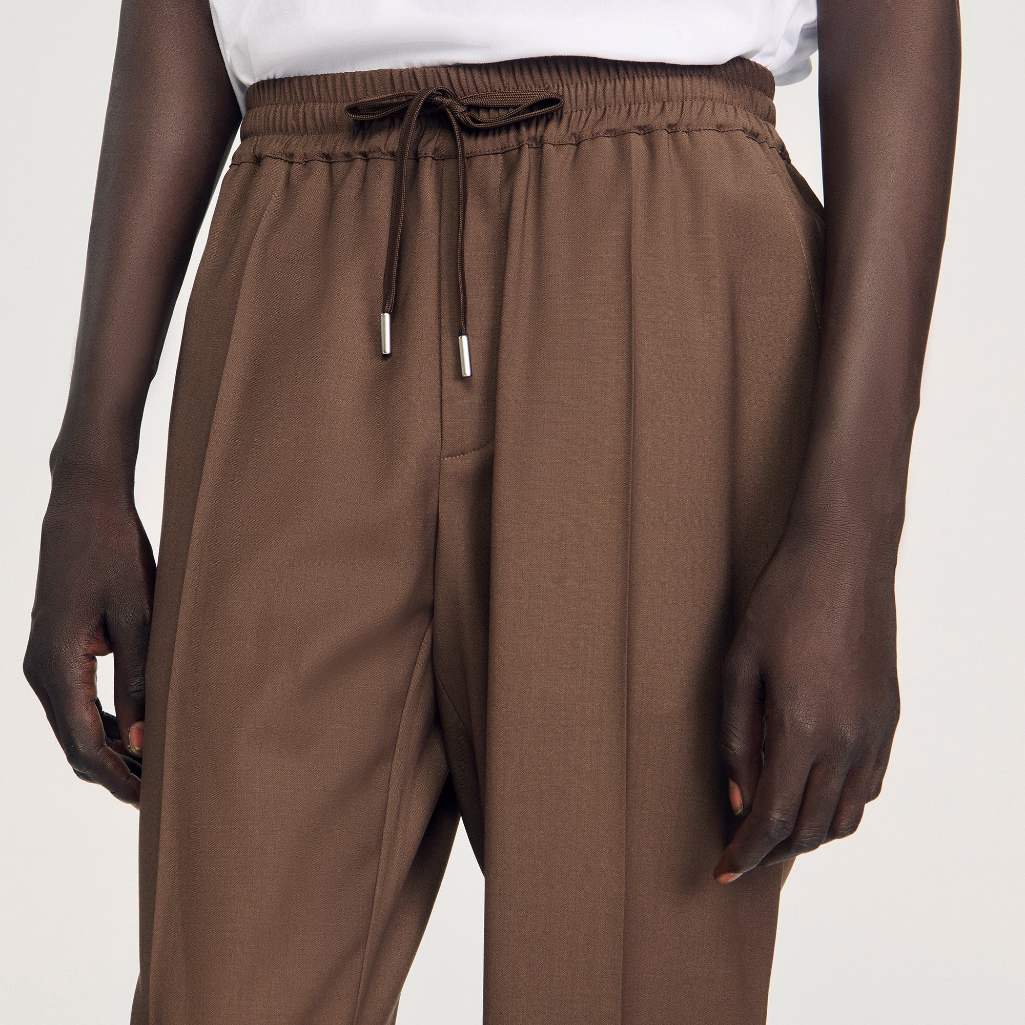 New Alpha Elasticated Straight-Leg Trousers Tobacco Brown
