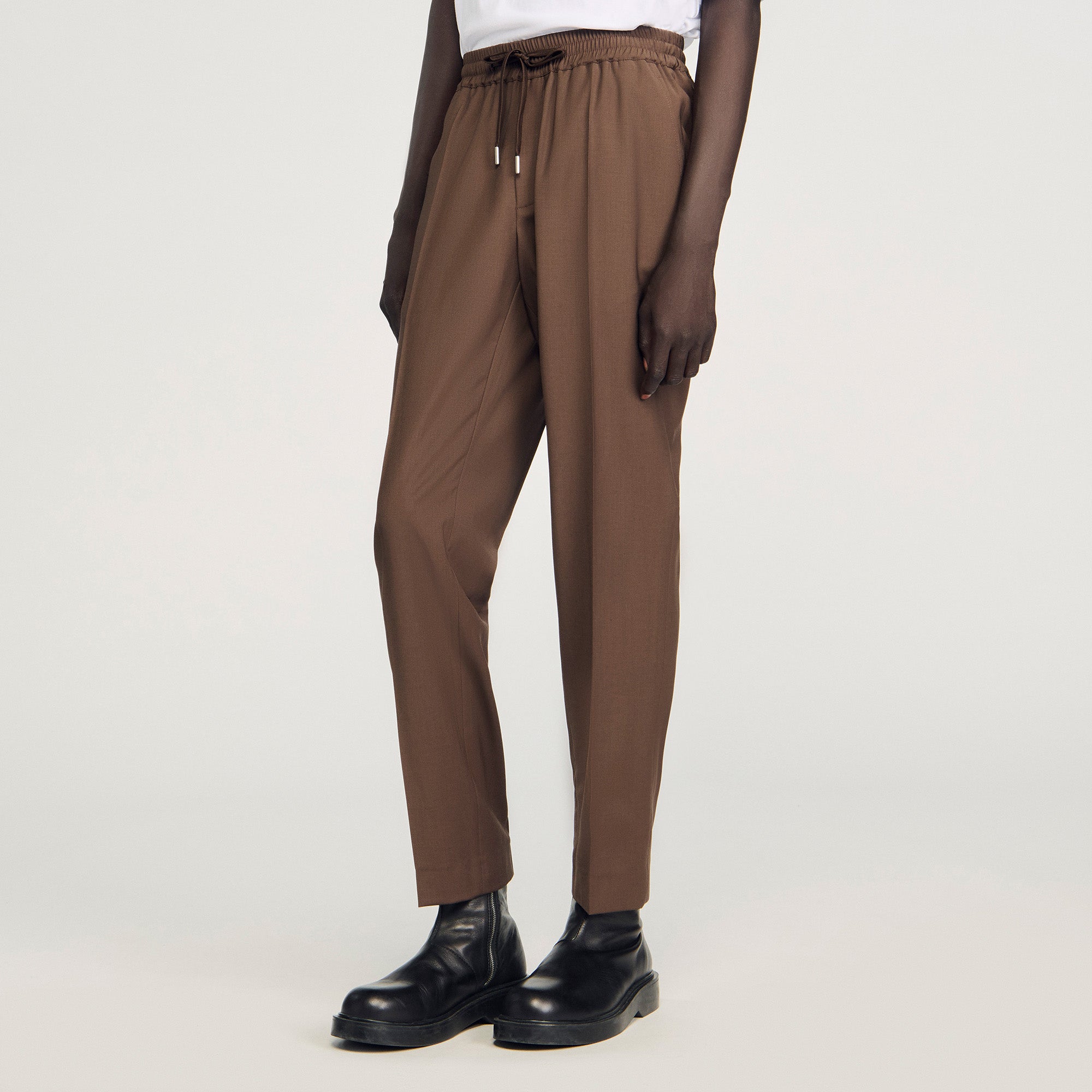 New Alpha Elasticated Straight-Leg Trousers Tobacco Brown