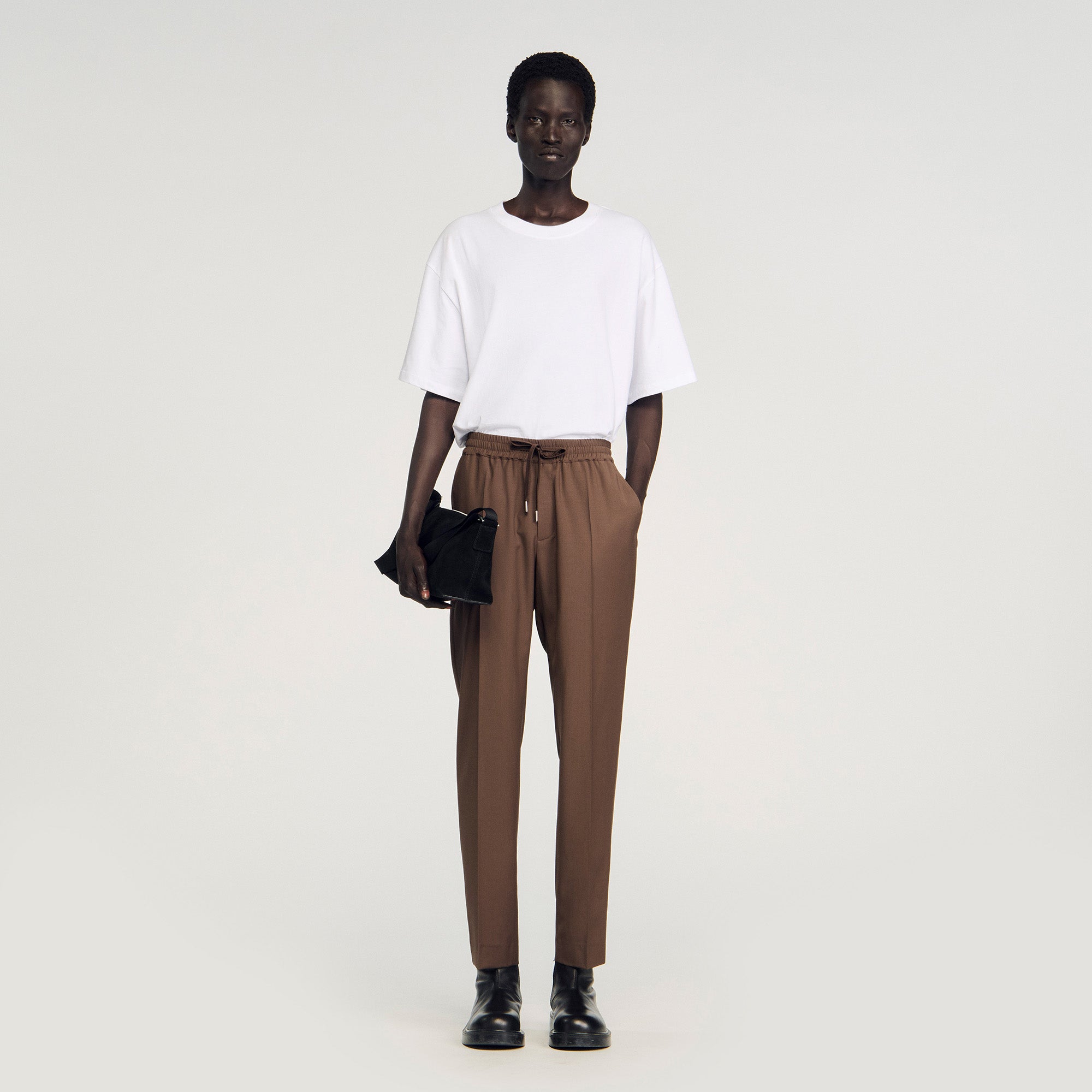 New Alpha Elasticated Straight-Leg Trousers Tobacco Brown