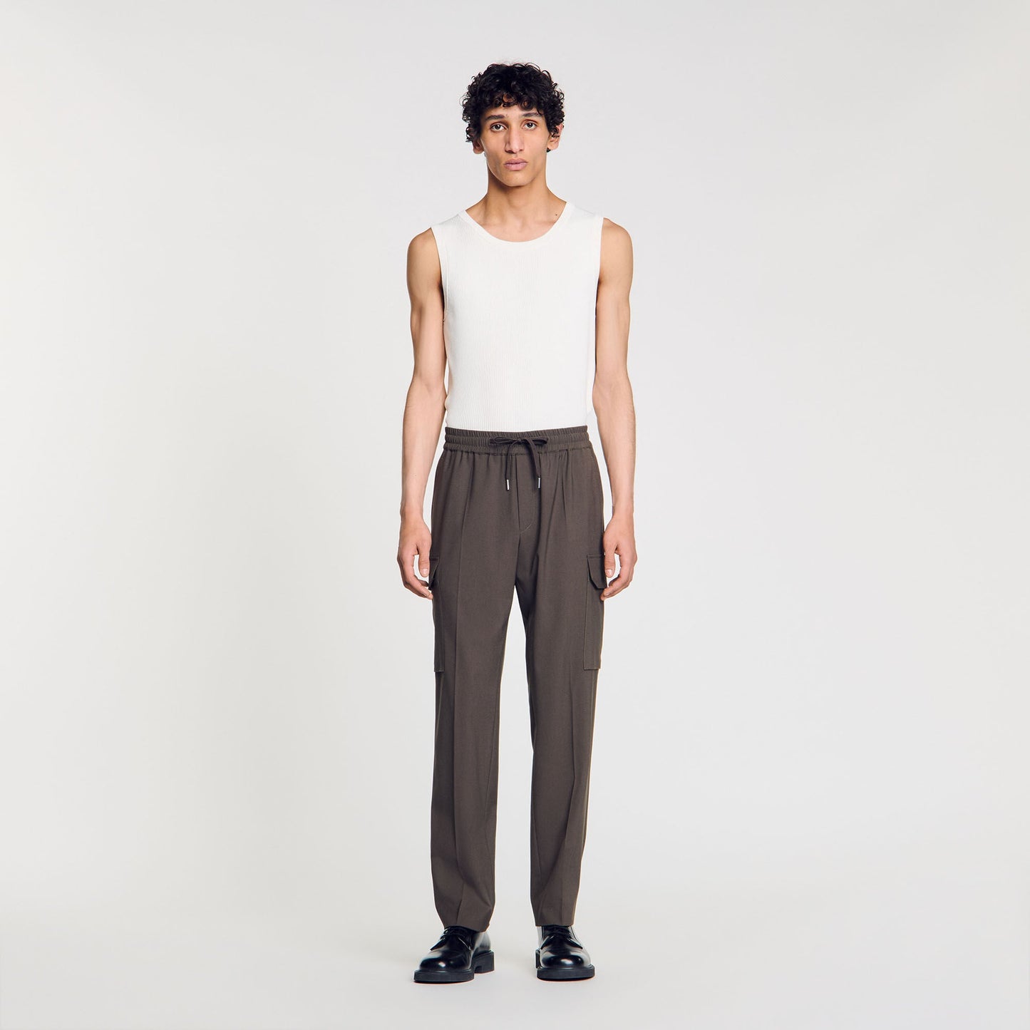Elasticated Cargo Trousers Dark Kaki.