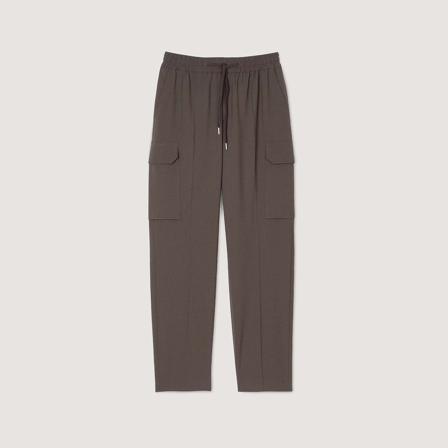 Elasticated Cargo Trousers Dark Kaki.