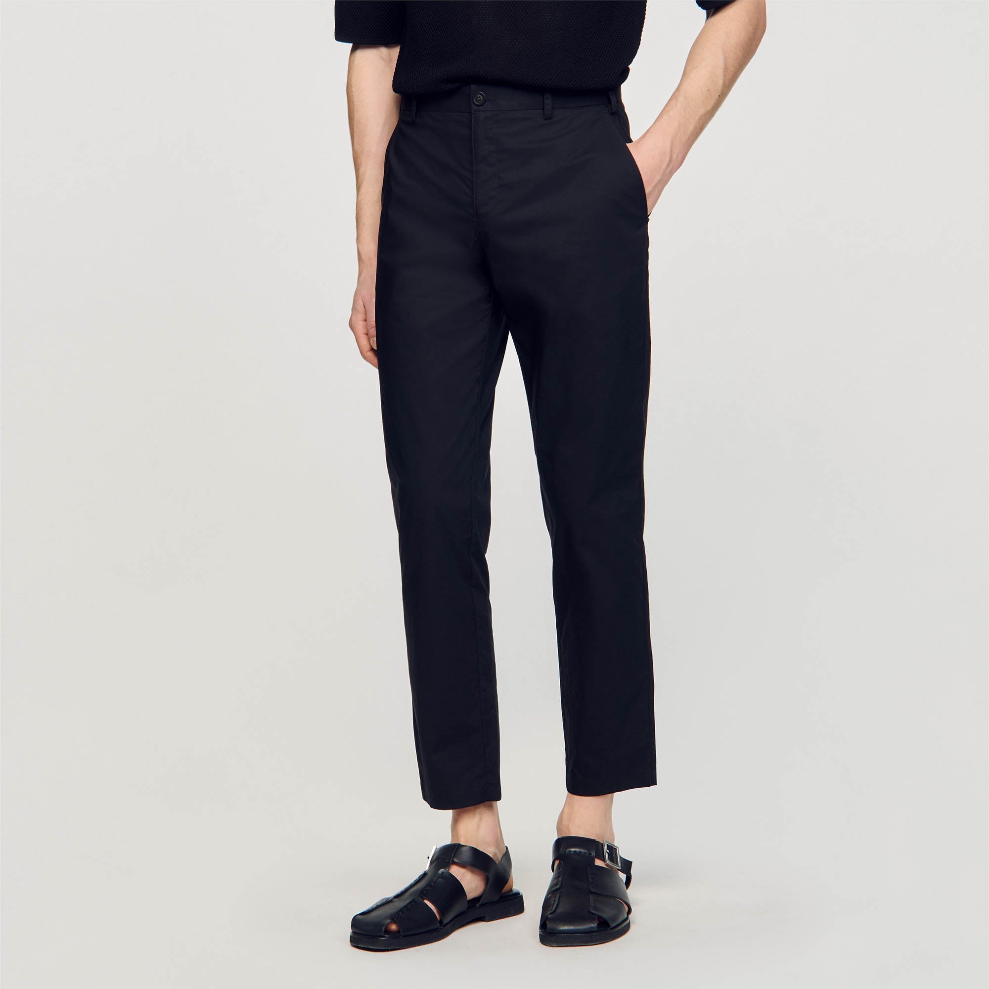 Cotton Carrot Cut  Trousers Black