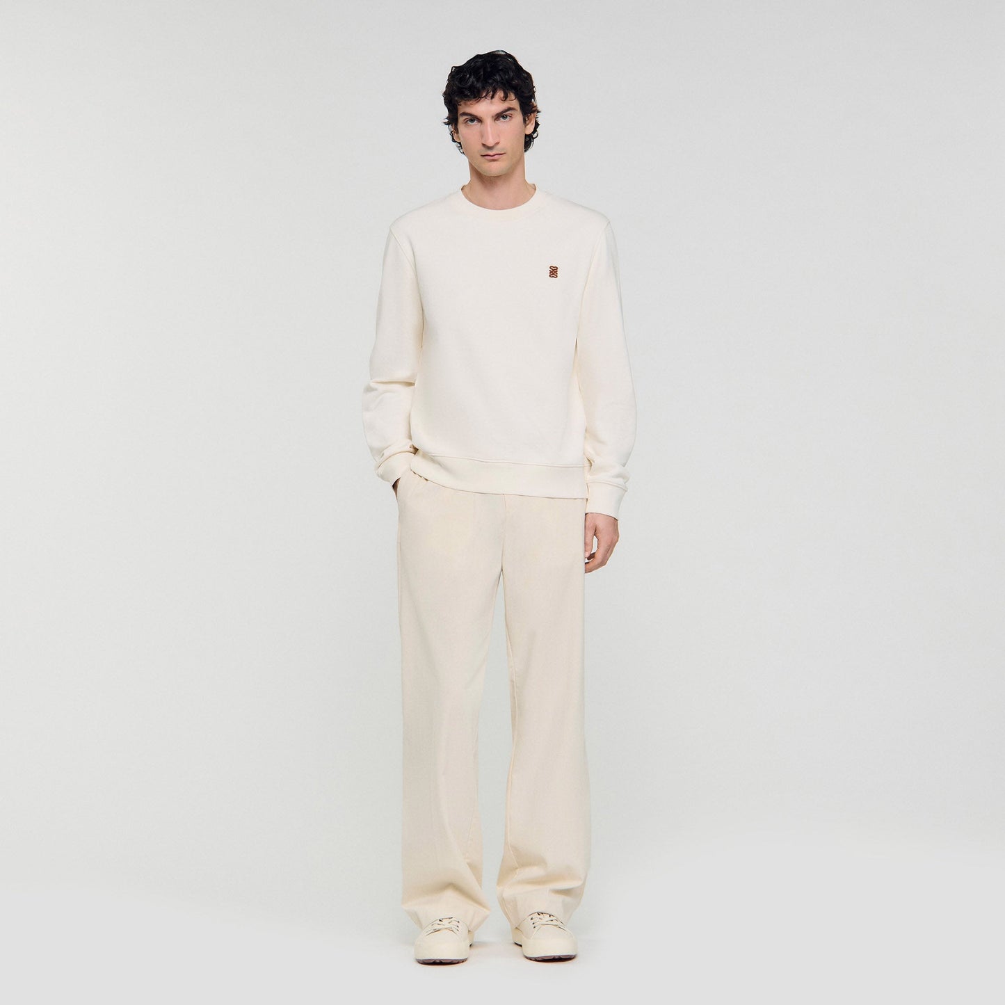 Crewneck Patch 4S Oversized Sweatshirt With Leather Patch Butter Cream