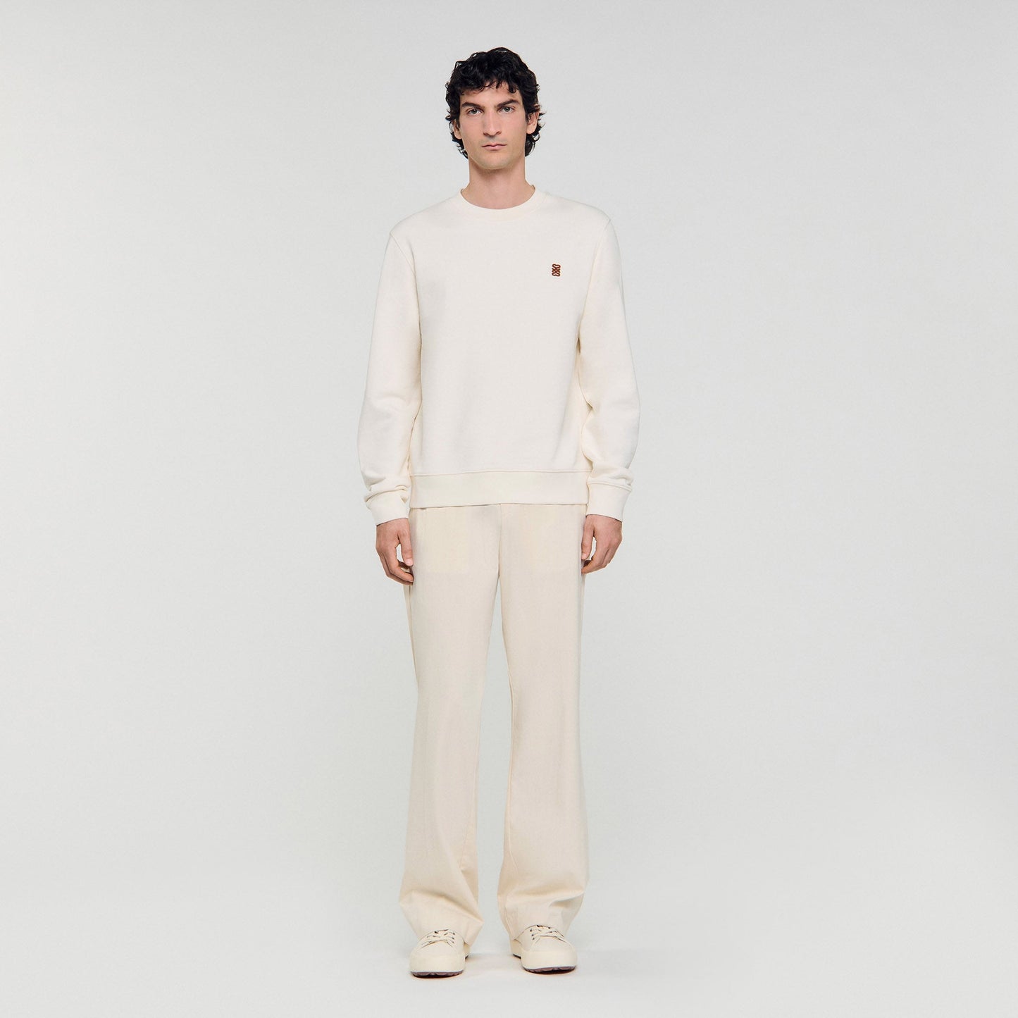 Crewneck Patch 4S Oversized Sweatshirt With Leather Patch Butter Cream