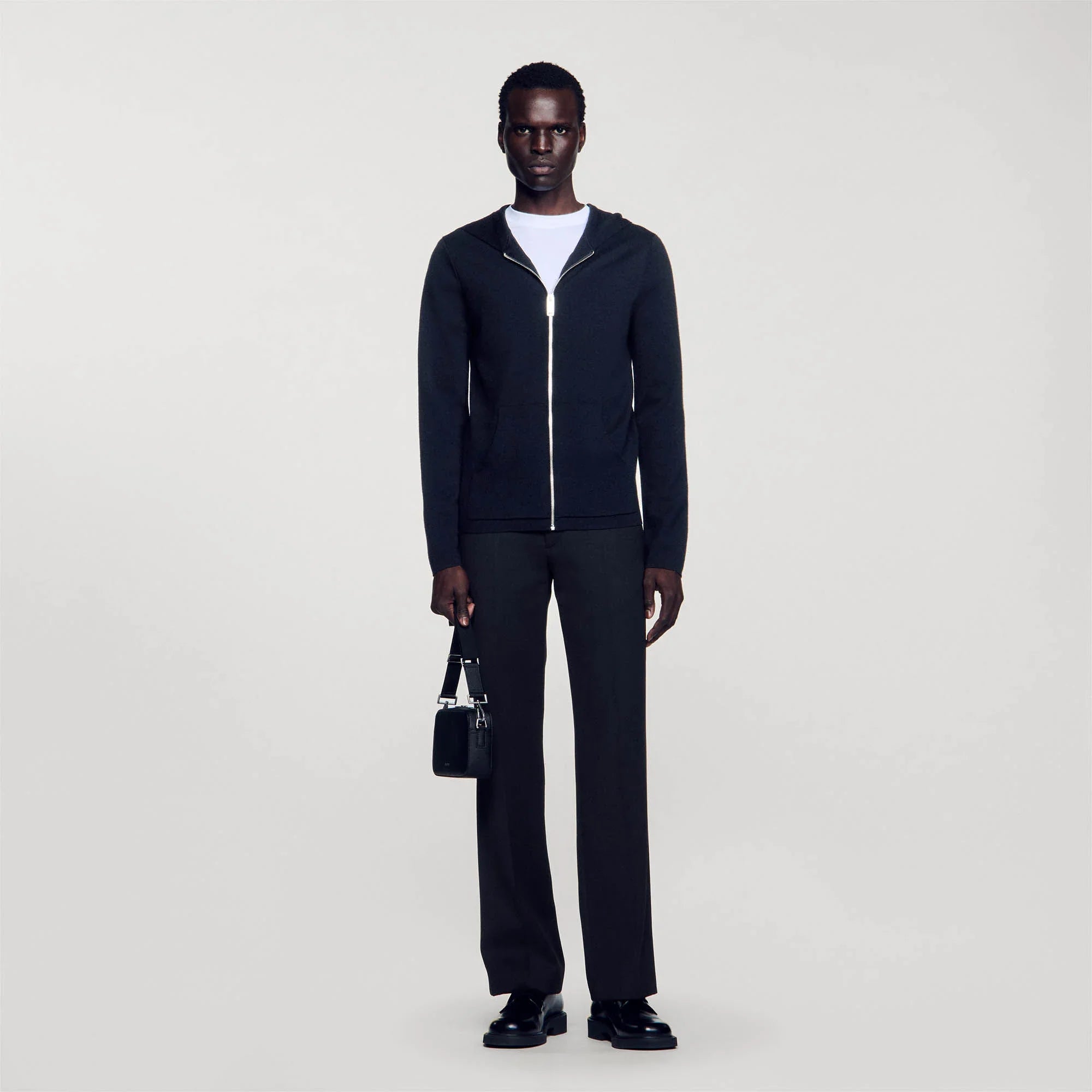 Zipped Cardigan With Hood Black