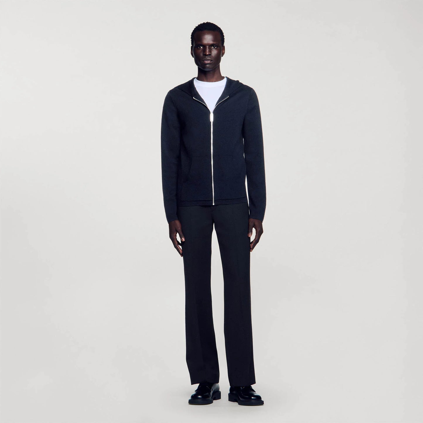 Zipped Cardigan With Hood Black