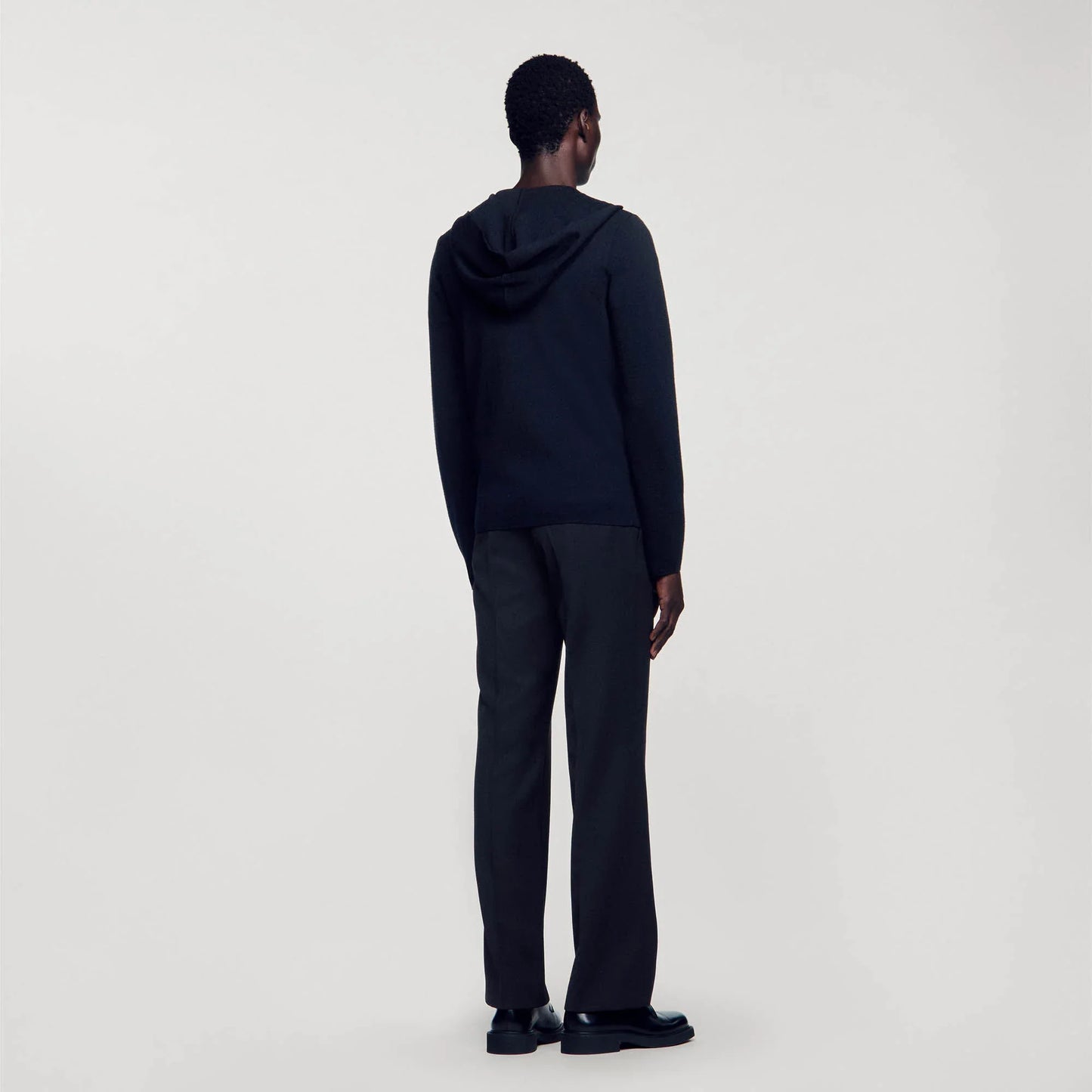 Zipped Cardigan With Hood Black