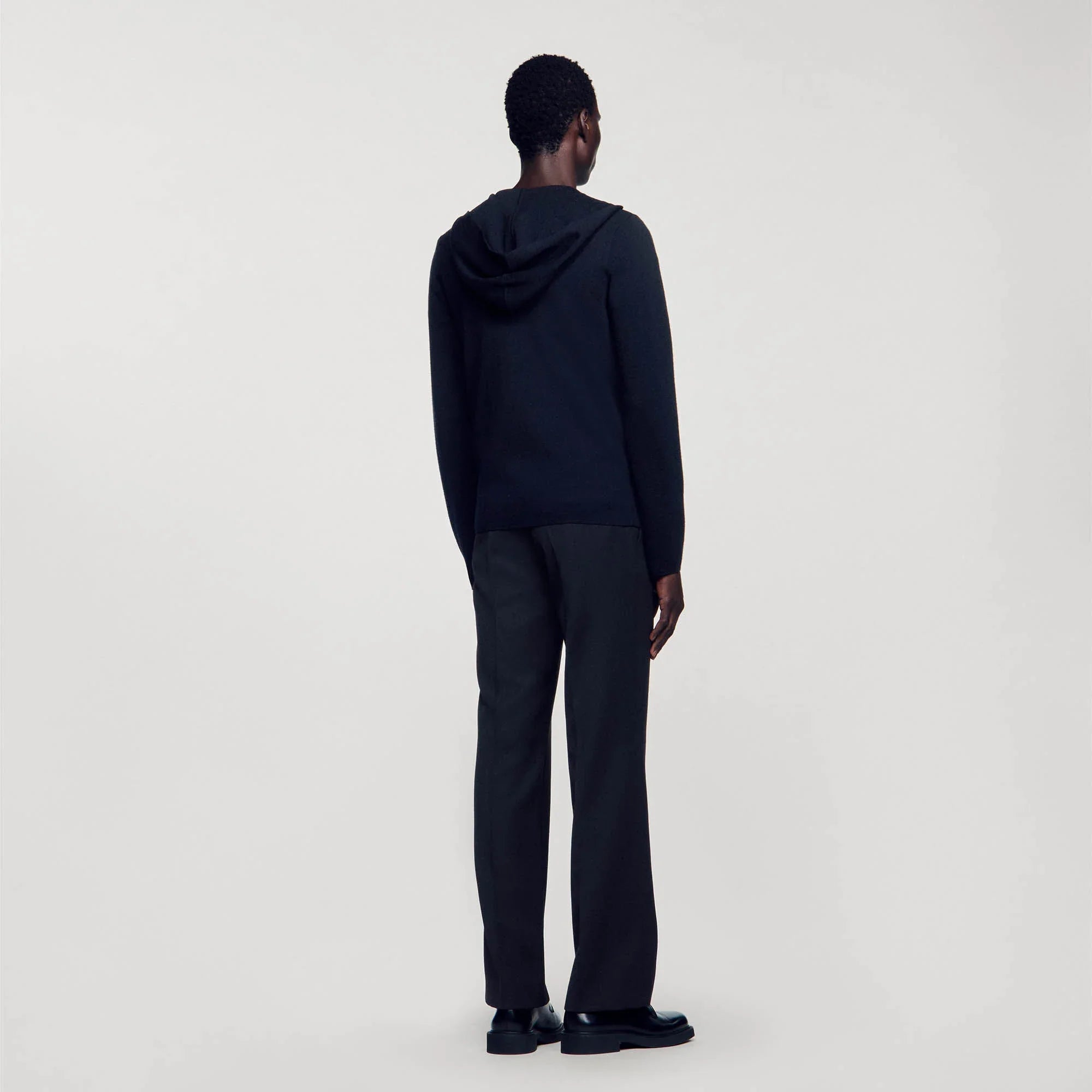 Zipped Cardigan With Hood Black