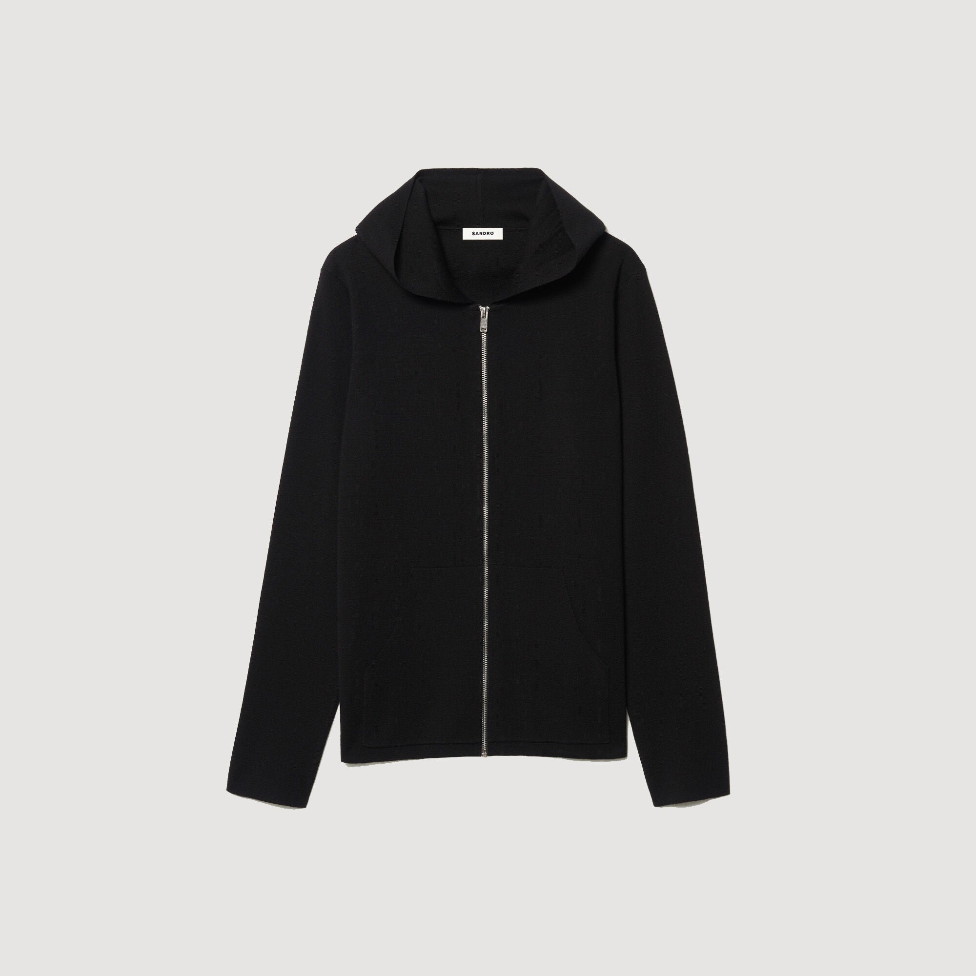 Zipped Cardigan With Hood Black