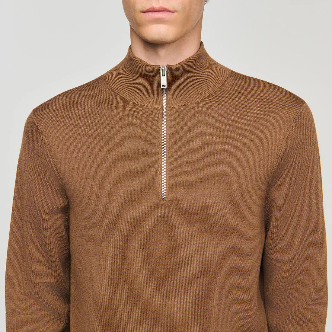 Zip Sweater Wool Jumper With Zip Collar Beige