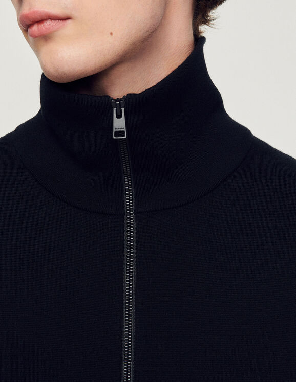 Zip-Up Wool Cardigan Black