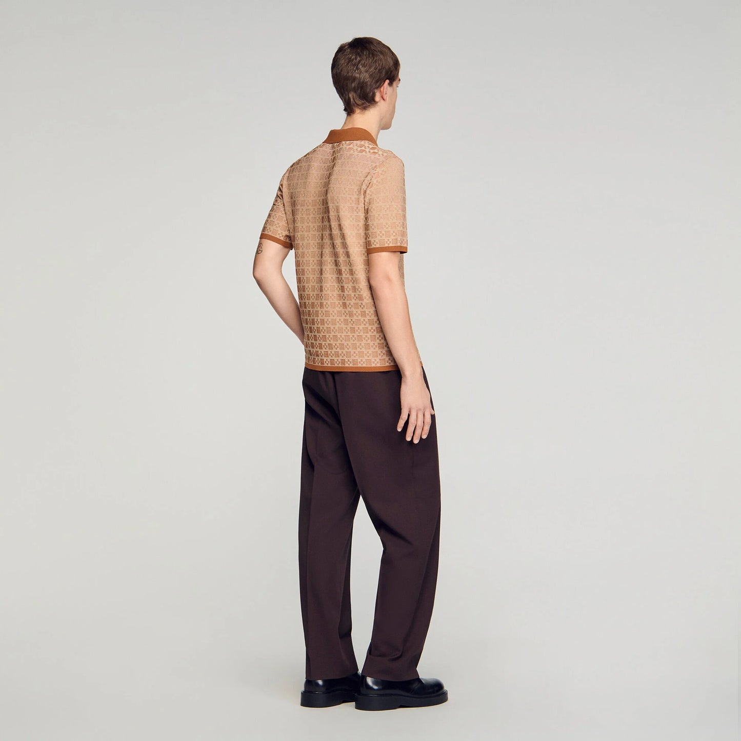 Cross Knit Polo Square Cross Polo Shirt Camel