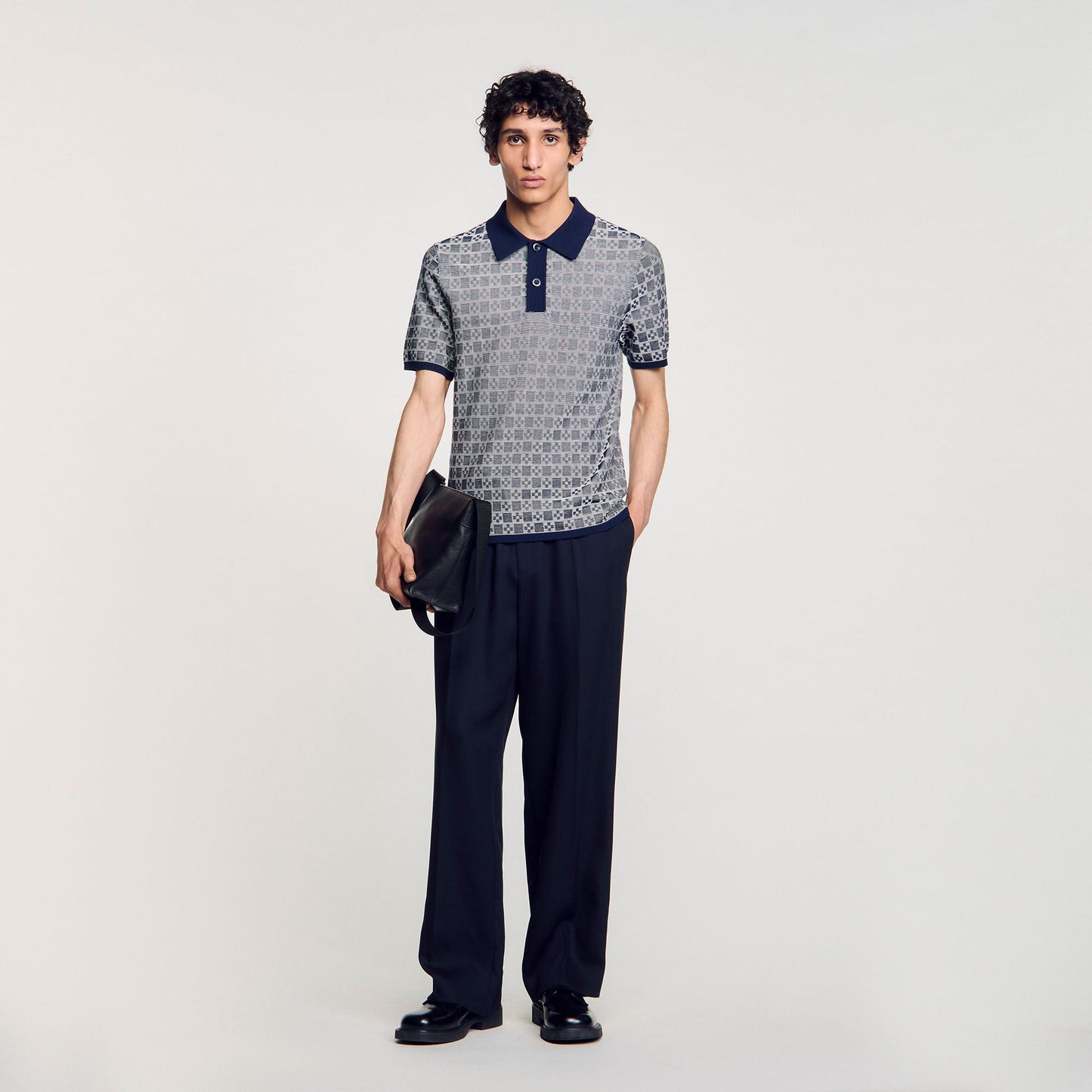 Cross Knit Polo Square Cross Polo Shirt Navy Blue