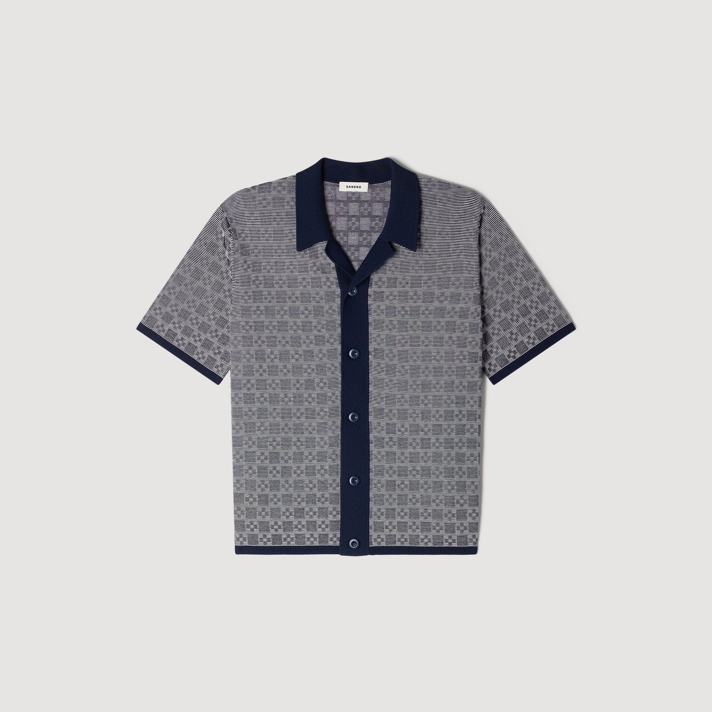 Cross Knit Shirt Square Cross Jacquard Shirt Navy Blue