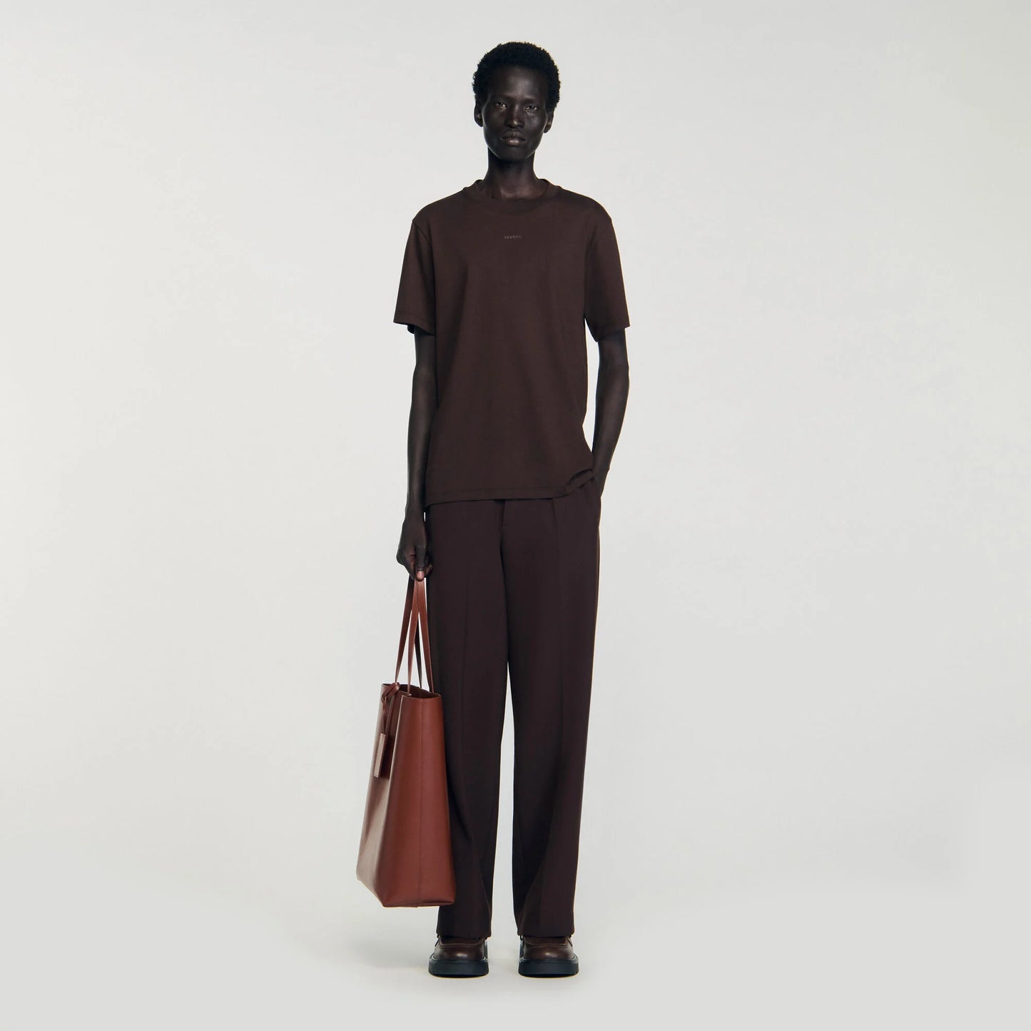 Rubber Sandro Tee Cotton T-Shirt With Logo Chocolate