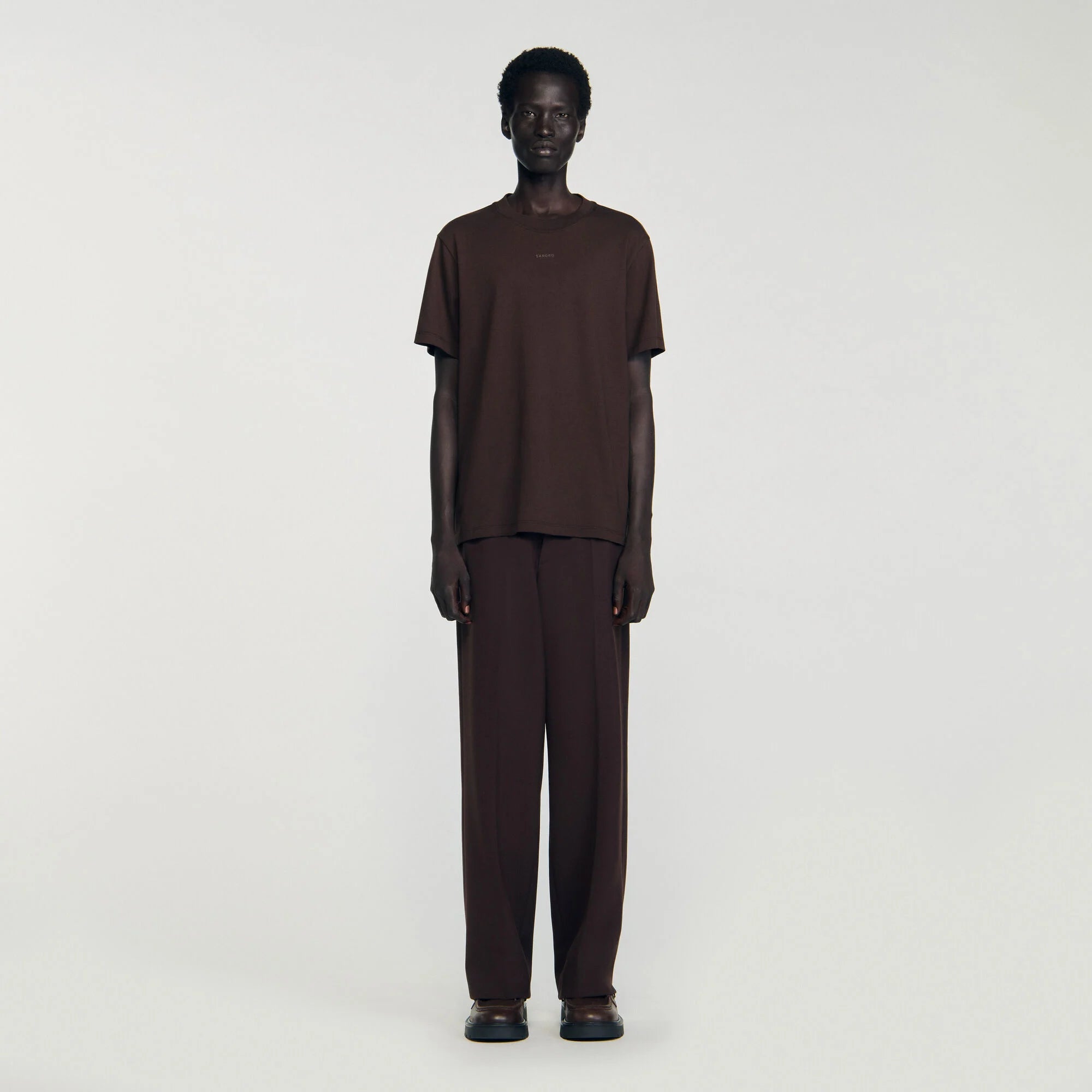 Rubber Sandro Tee Cotton T-Shirt With Logo Chocolate