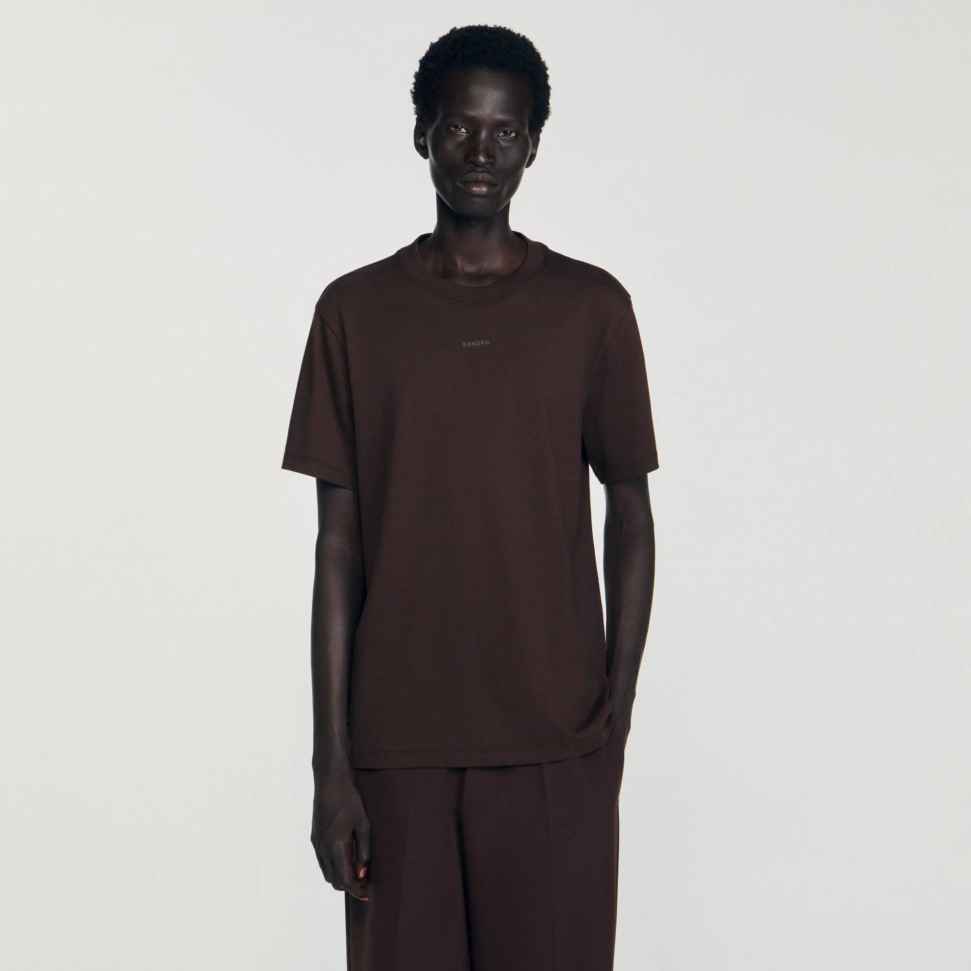 Rubber Sandro Tee Cotton T-Shirt With Logo Chocolate