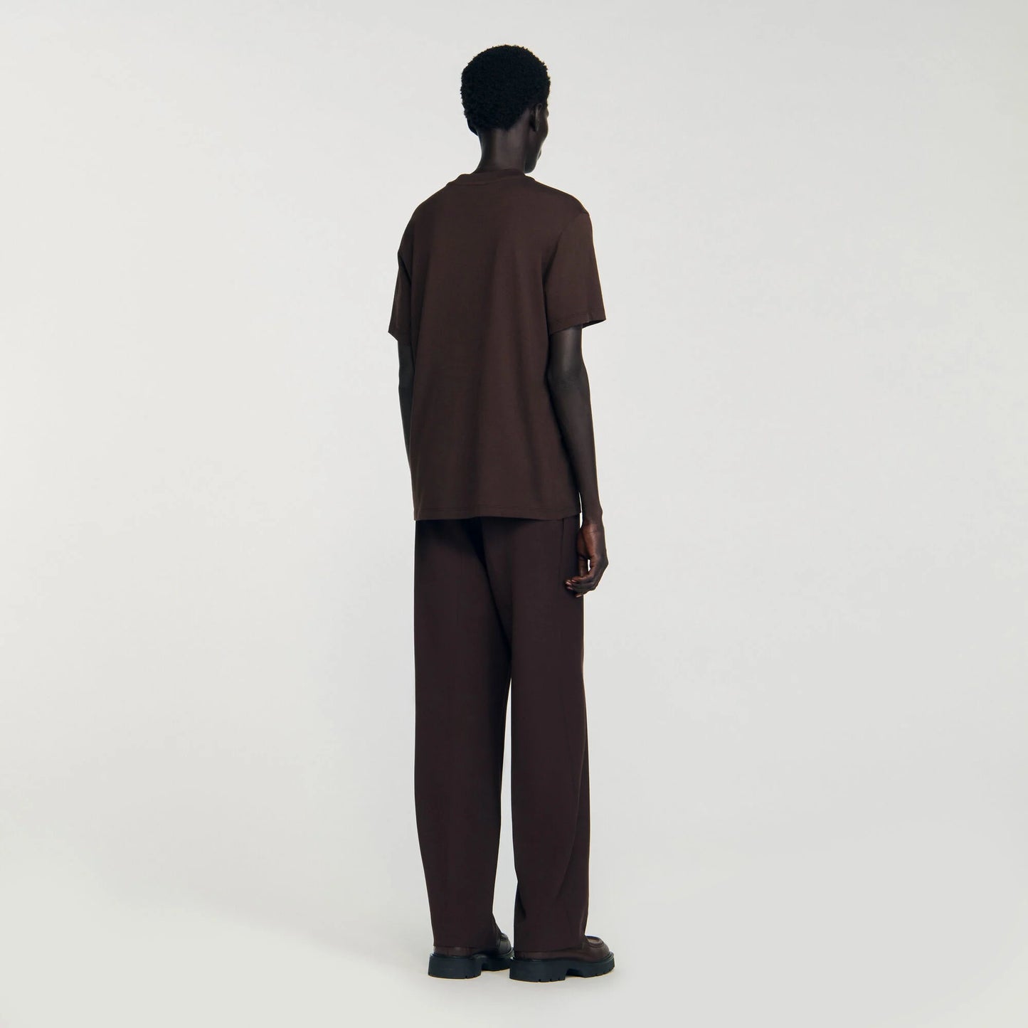 Rubber Sandro Tee Cotton T-Shirt With Logo Chocolate