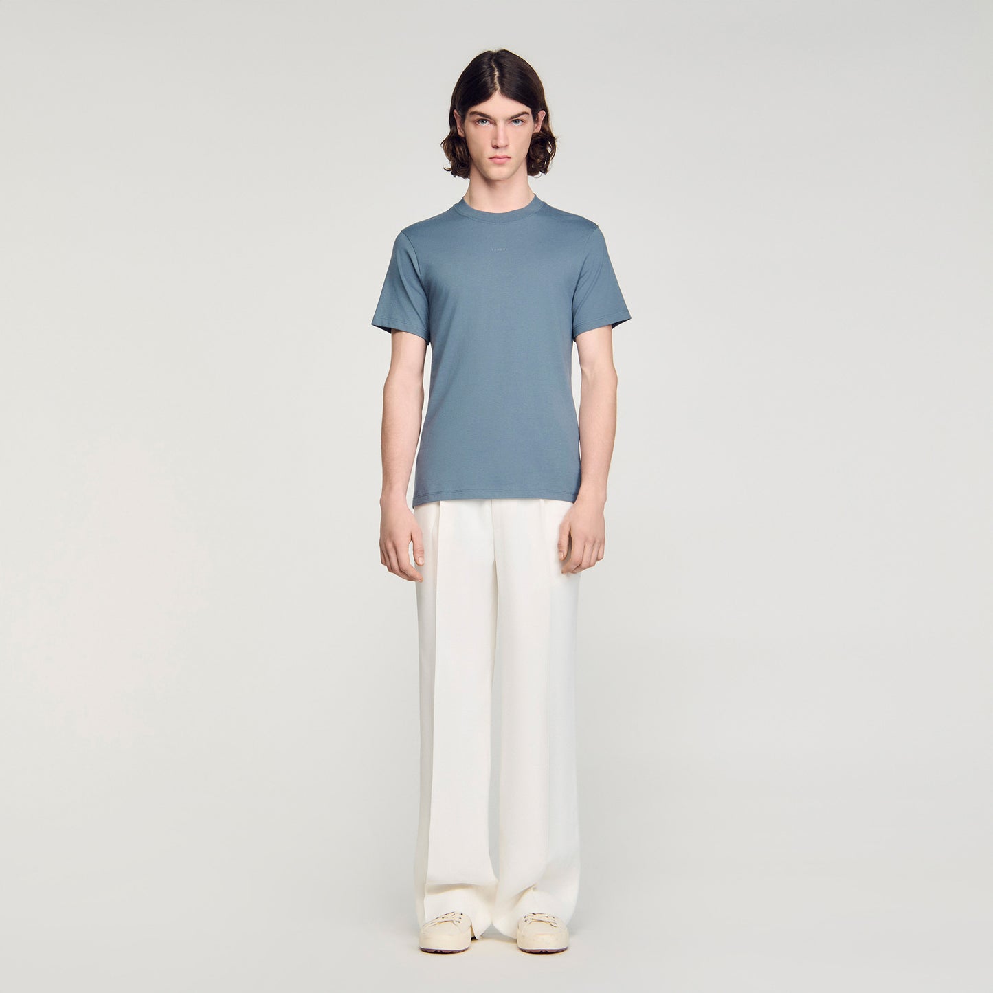 Sandro Logo Tee Cotton T-Shirt Grey / Blu