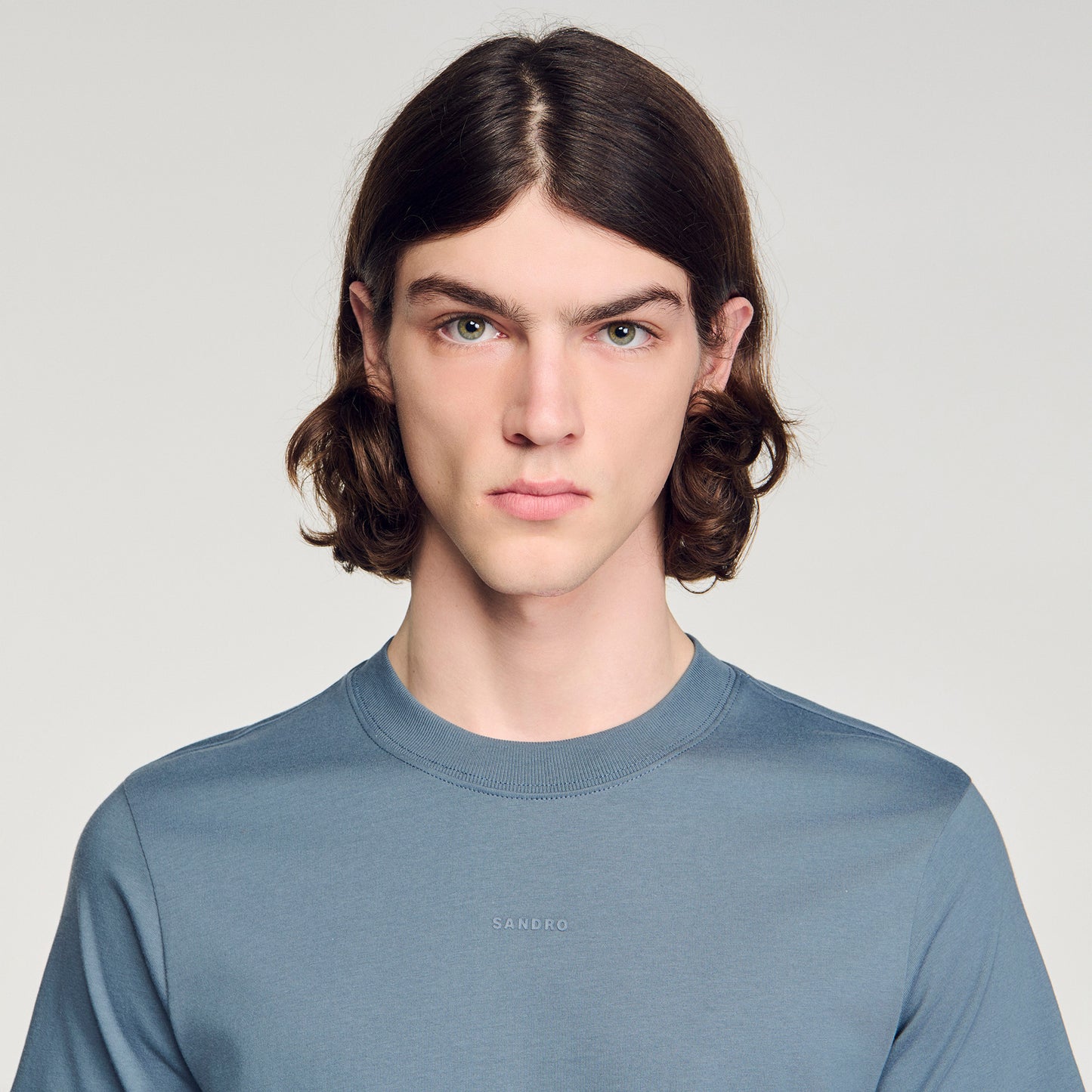 Sandro Logo Tee Cotton T-Shirt Grey / Blu