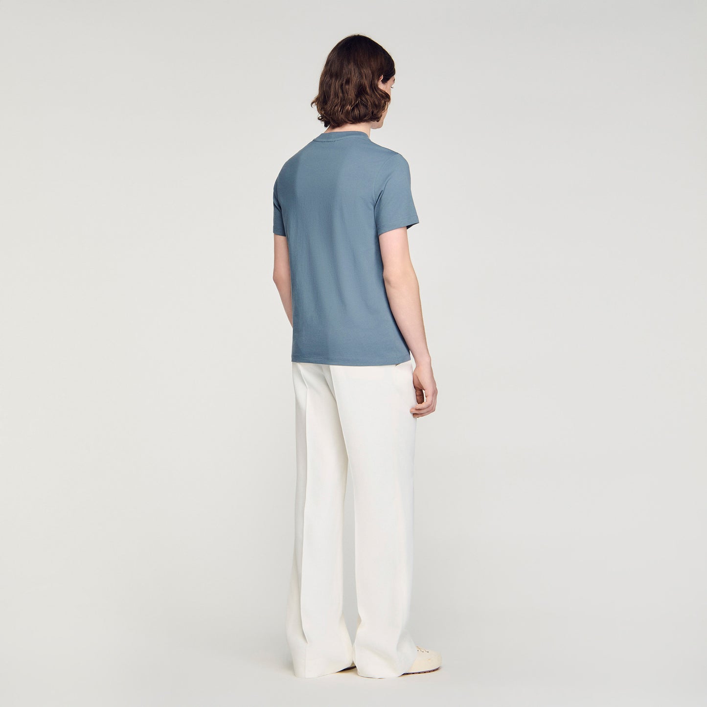 Sandro Logo Tee Cotton T-Shirt Grey / Blu