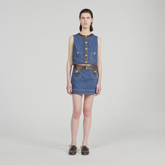 Portland Denim And Leather Top Dark Blue