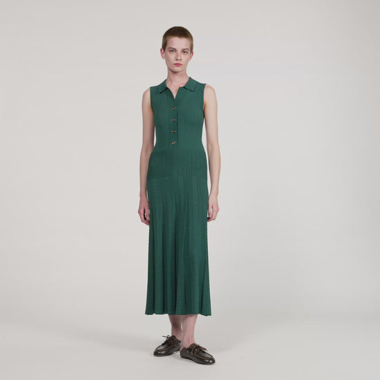 Gwenn Knit Dress With Polo Neck Dark Green