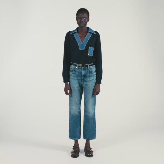 Madere Jumper With Denim Details Navy Blue