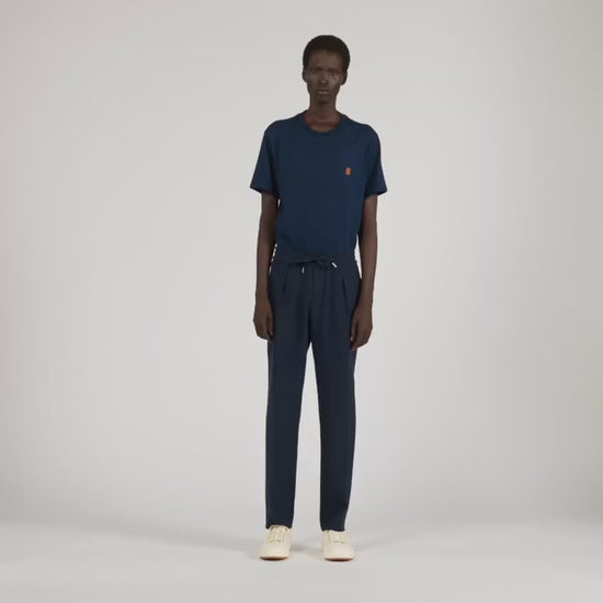 Jersey Pli Elasticated Straight-Leg Trousers Navy Blue