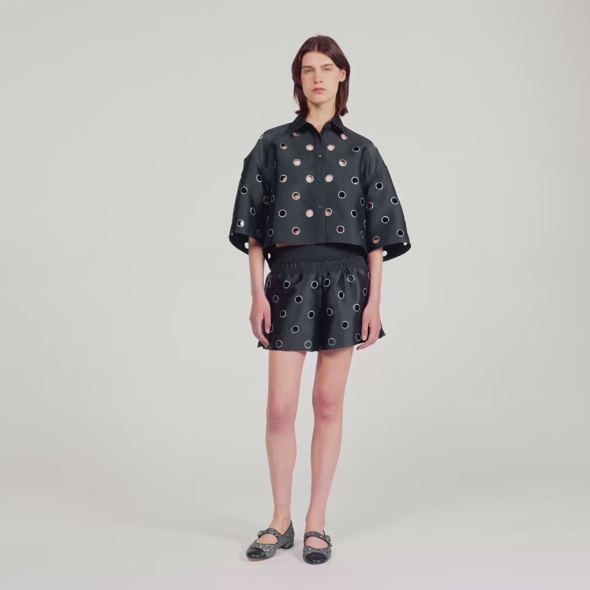Jupiter Denim Shirt With Rhinestones Black