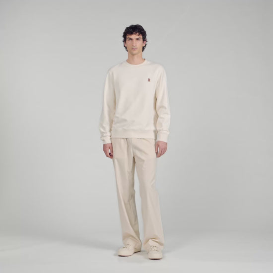 Crewneck Patch 4S Oversized Sweatshirt With Leather Patch Butter Cream