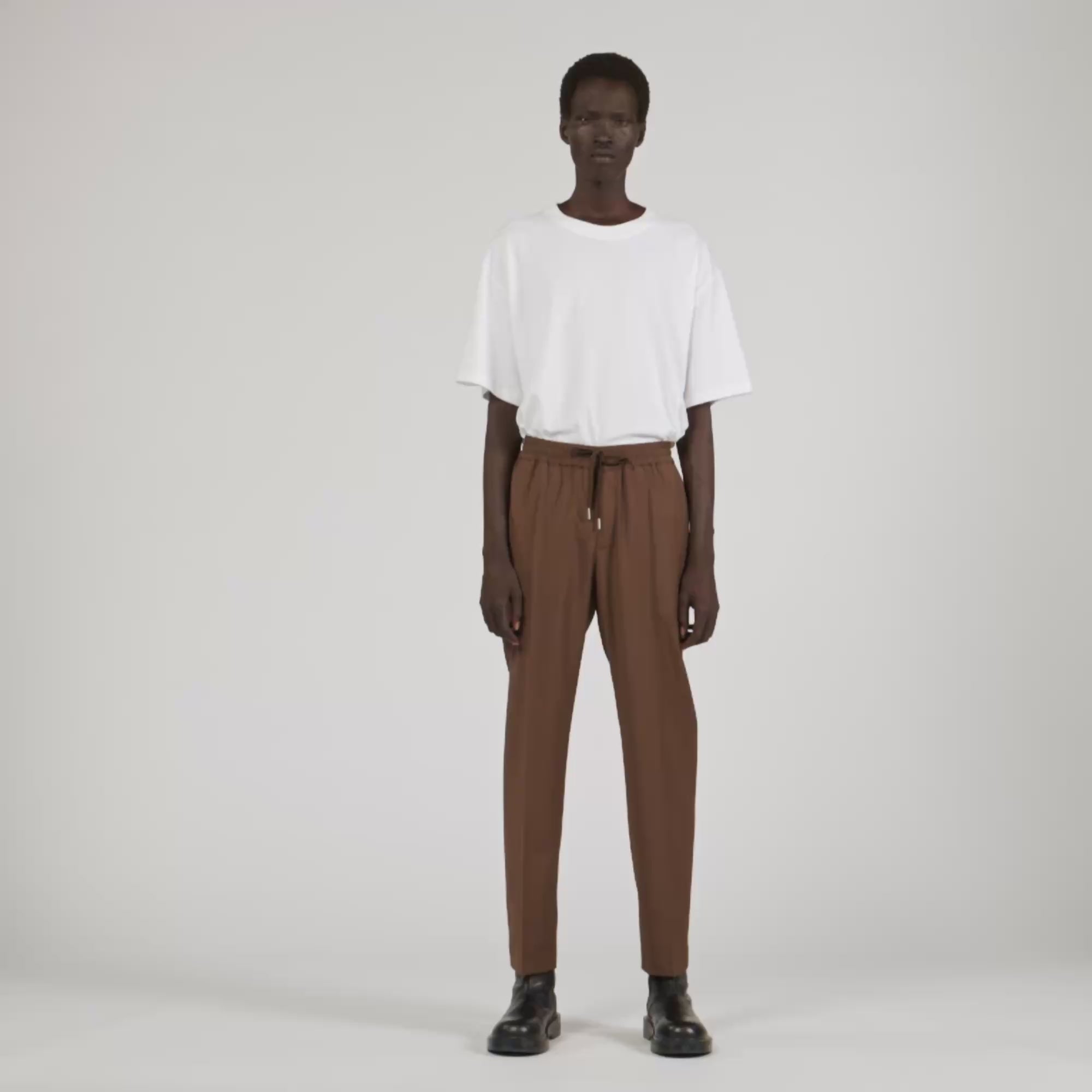 New Alpha Elasticated Straight-Leg Trousers Tobacco Brown