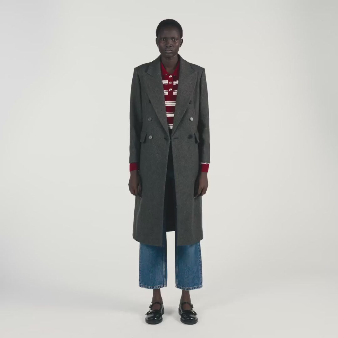 Aelis Fitted Double-Breasted Coat Dark Grey