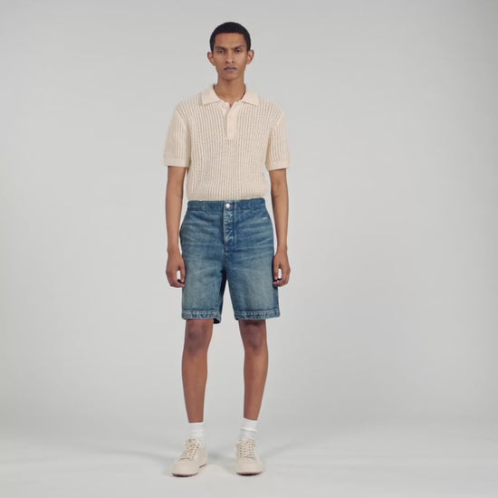 Denim Short Logo Elasticated Denim Shorts Blue Vintage - Denim