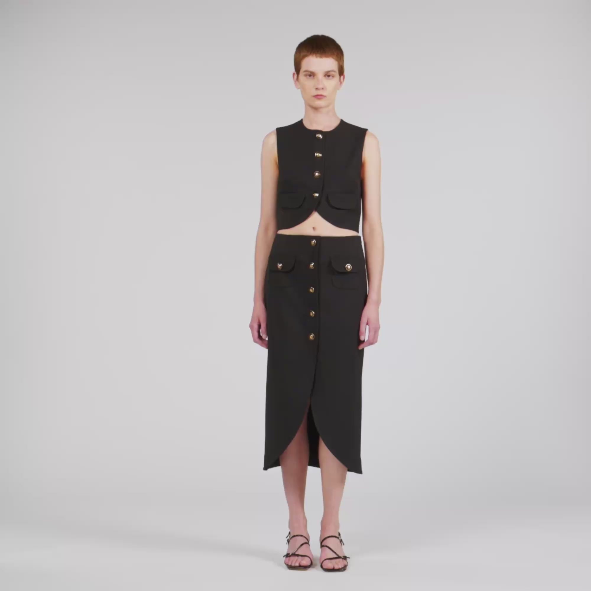 Buttoned Midi Skirt Black