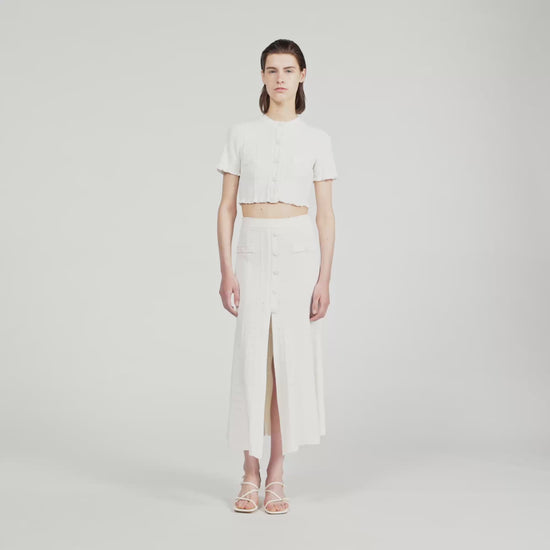 Nice Cropped Pointelle Knit Cardigan Ecru