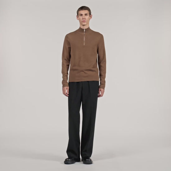 Zip Sweater Wool Jumper With Zip Collar Beige