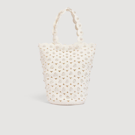 Lanea Beaded Crochet Bucket Bag Cream