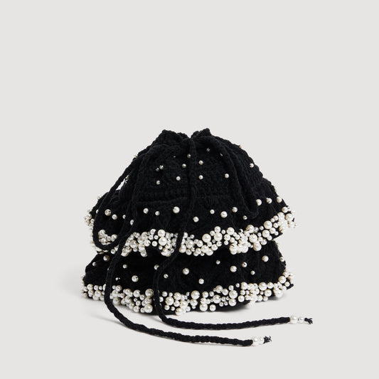 Chlo Beaded Knit Bag Black