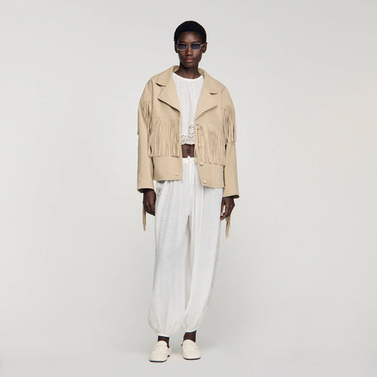 Jackie Fringed Suede Jacket Beige
