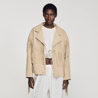 Jackie Fringed Suede Jacket Beige