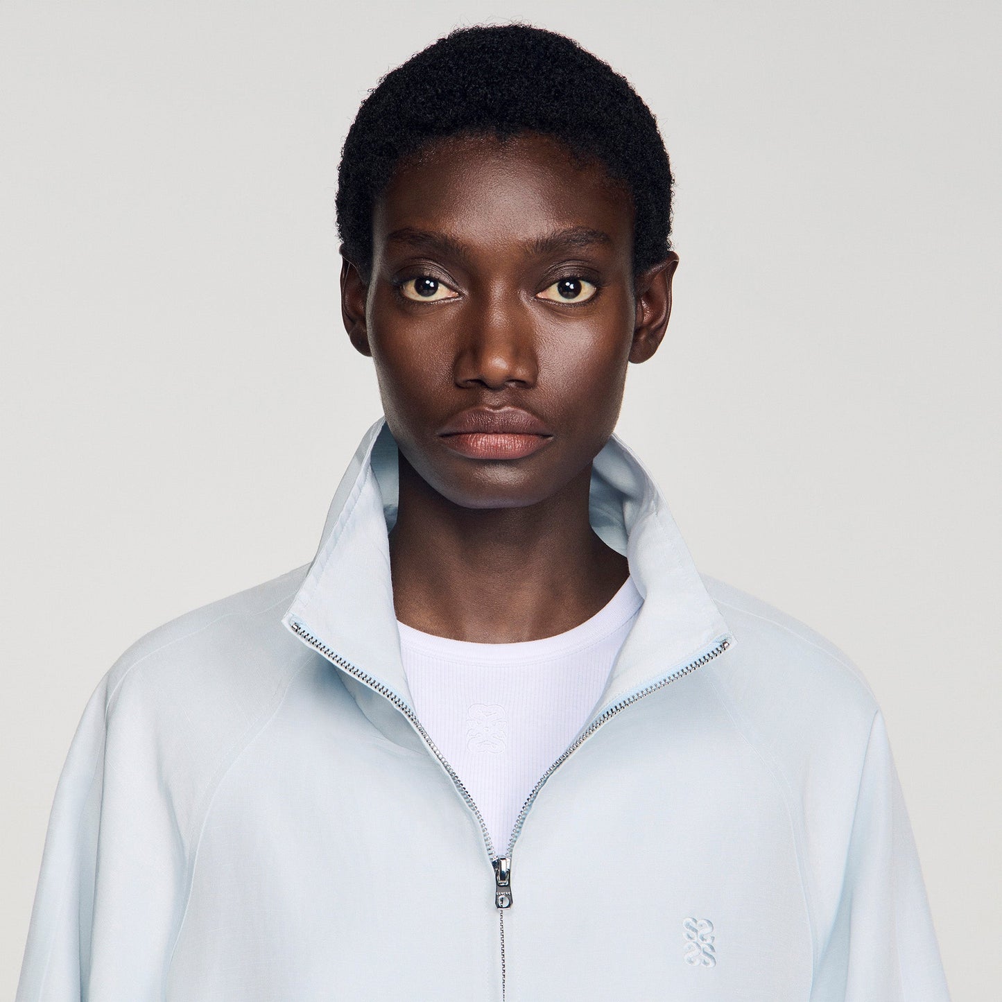 Jayn Embroidered Collar Oversized Jacket Sky Blue