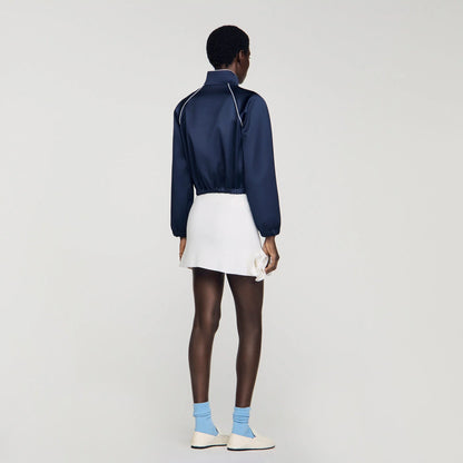 Lizy Embroidered Cropped Satin Jacket Navy / Black